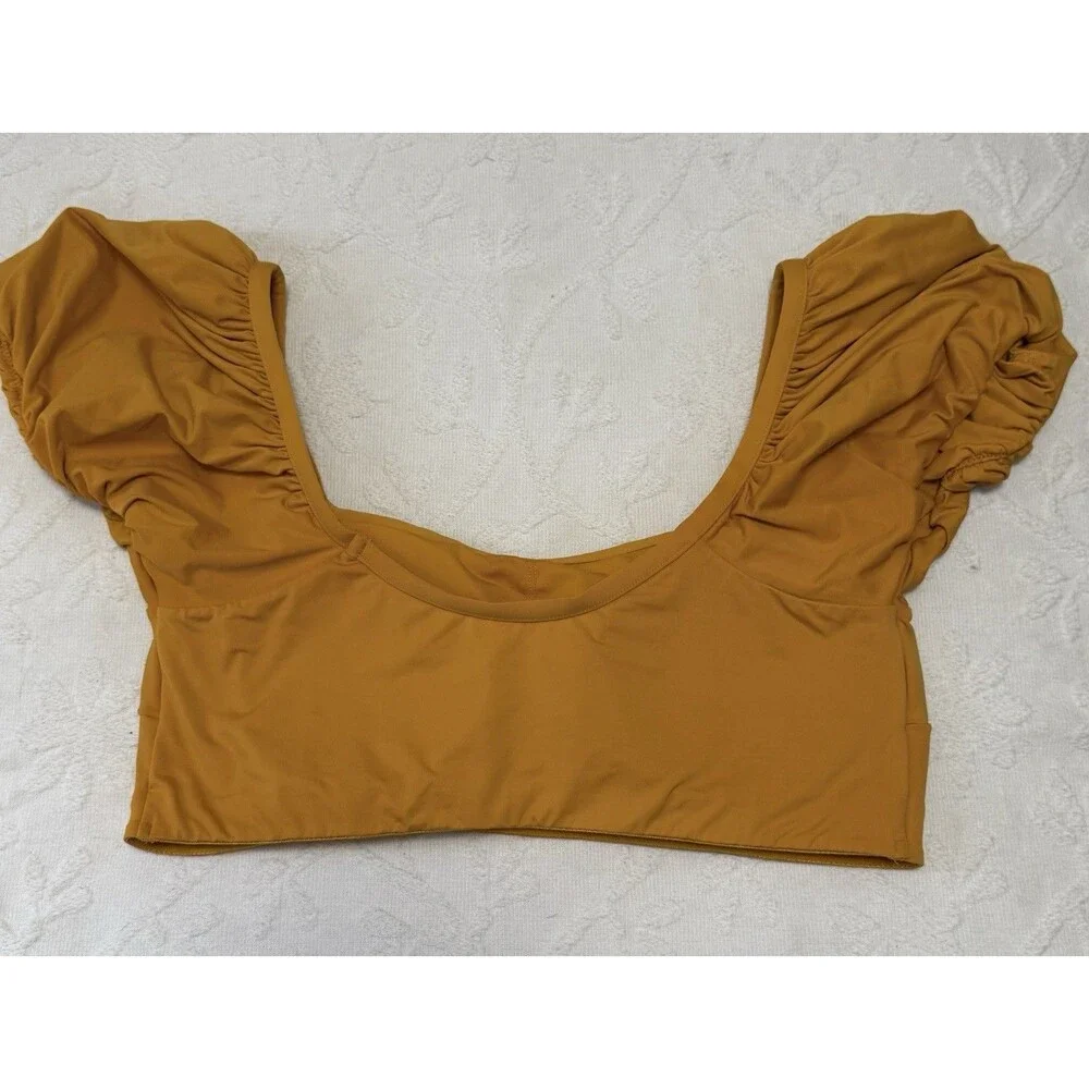 Knix XL Discontinued Puff Sleeve Bikini Top Burnt Orange Resort Swim Retro